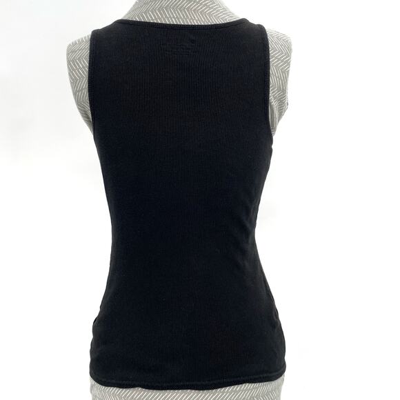 Basic Y2K Black Beater Tank 00s Ribbed Cotton Solid Layering Minimal Masc Size M - Picture 3 of 7